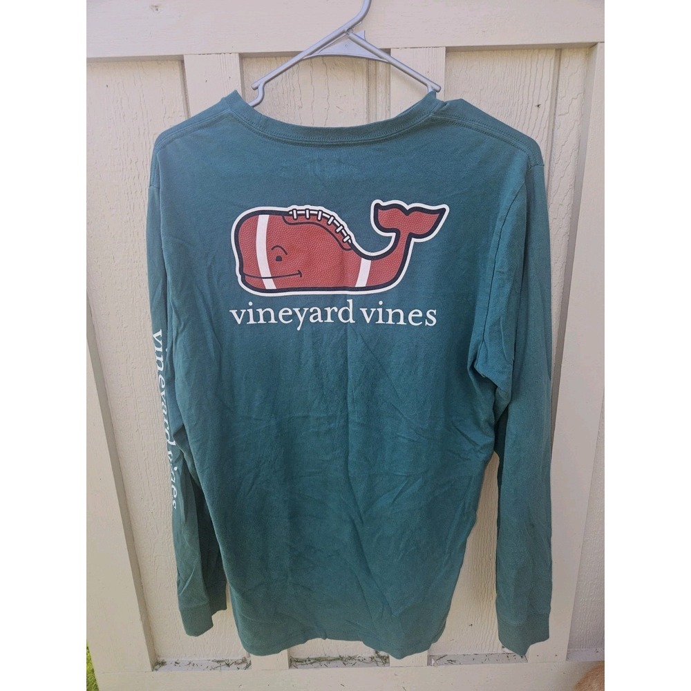 Vineyard Vines Shirt Boys XL 18 Green Football Pullover Spellout Outdoor Youth